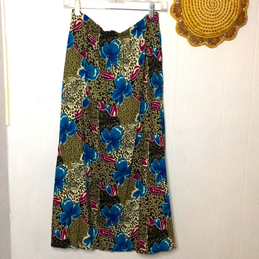 🌺VTG floral leopard print midi skirt